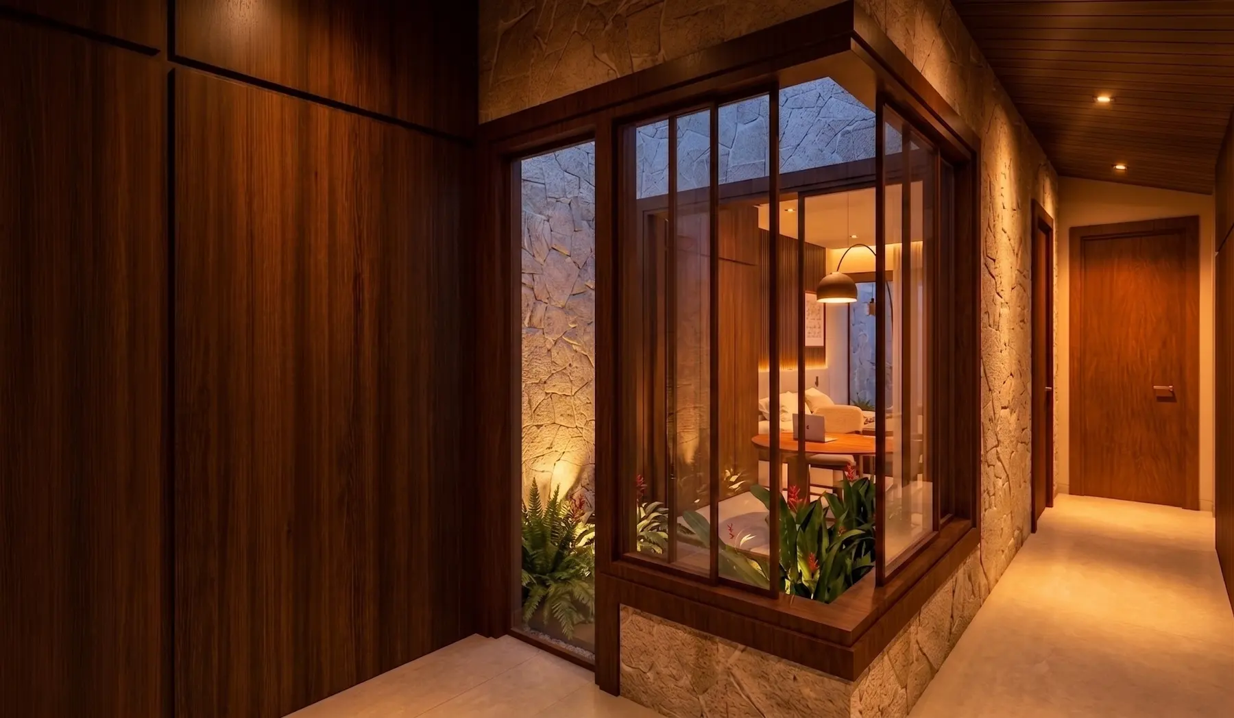 Corredor · Casa Jardim Karaiba, residencial da Lares Arquitetura e Interiores em Uberlândia, MG
