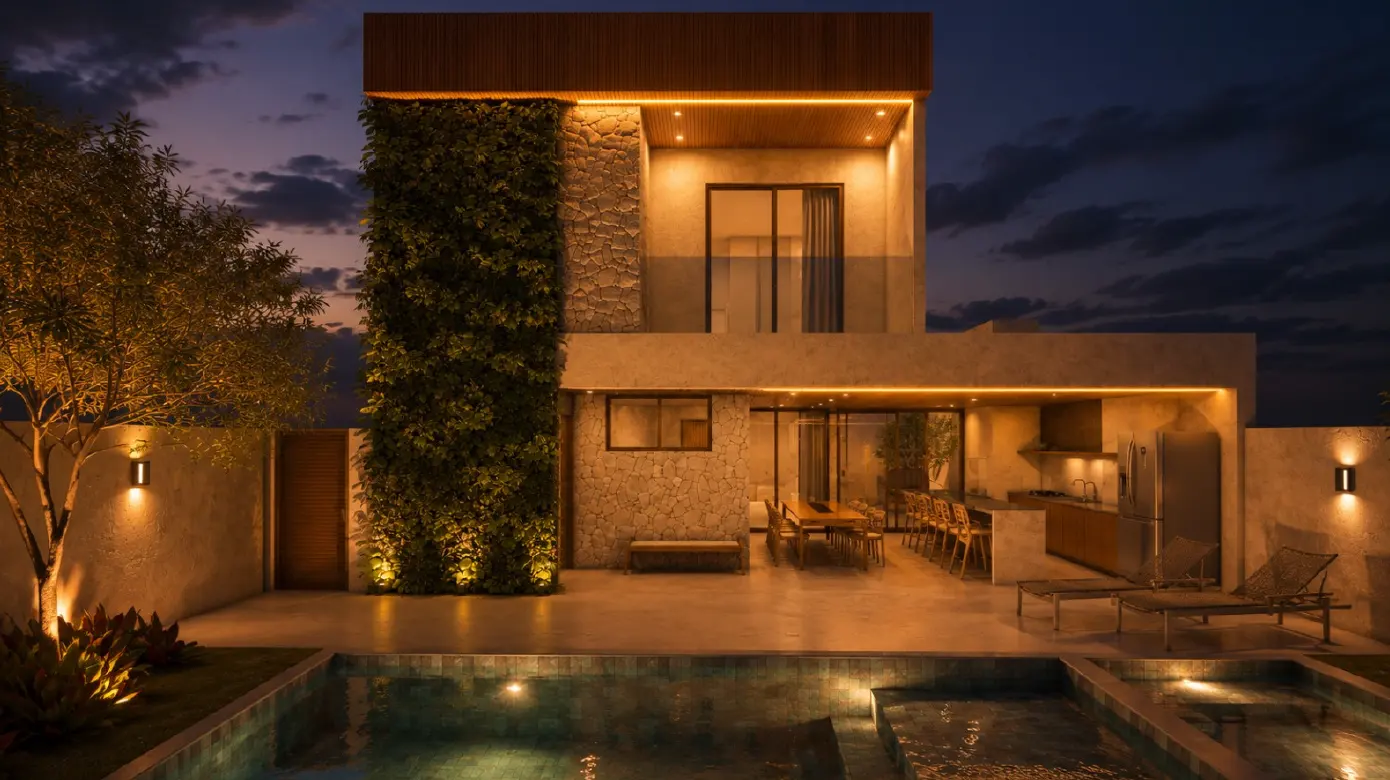 Fundo · Casa Tamboré, residencial da Lares Arquitetura e Interiores em Uberlândia, MG