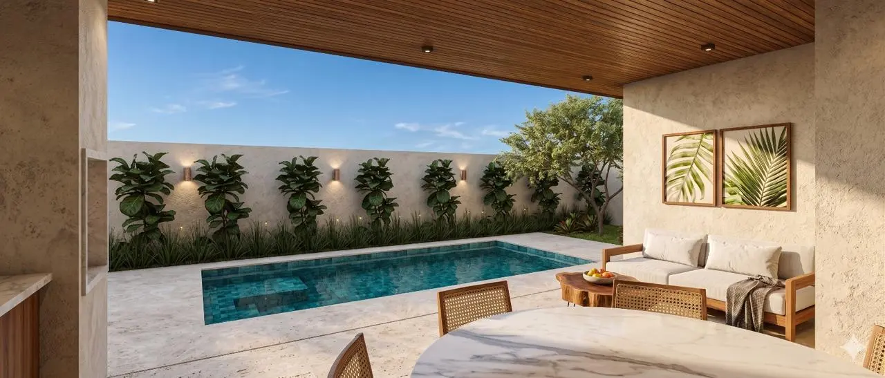 Piscina com pastilha esverdeada · Casa Condomínio Tamboré, residencial da Lares Arquitetura e Interiores em Uberlândia, MG