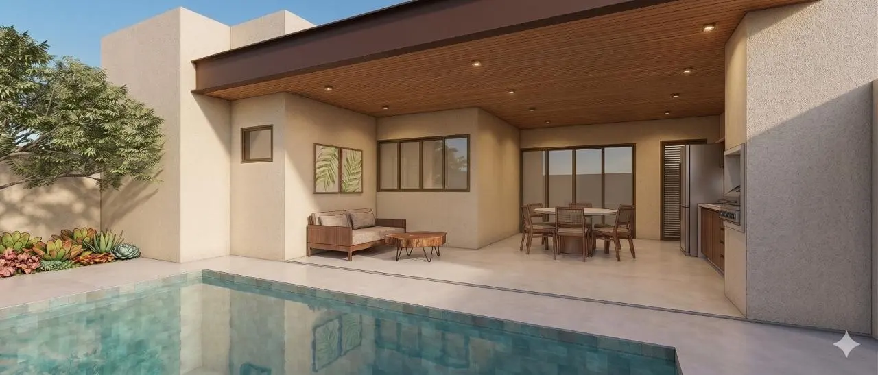 Pátio, piscina e área gourmet · Casa Condomínio Tamboré, residencial da Lares Arquitetura e Interiores em Uberlândia, MG