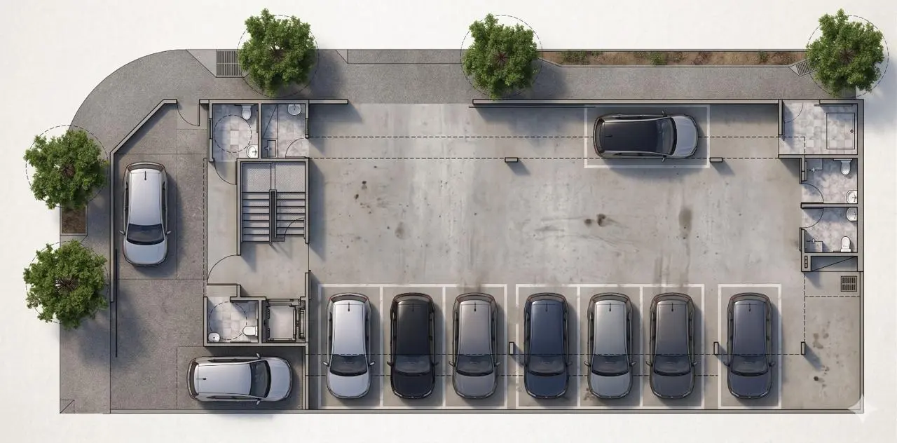 Planta baixa · garagem e térreo · Edifício Small Loft, comercial da Lares Arquitetura e Interiores em Uberlândia, MG