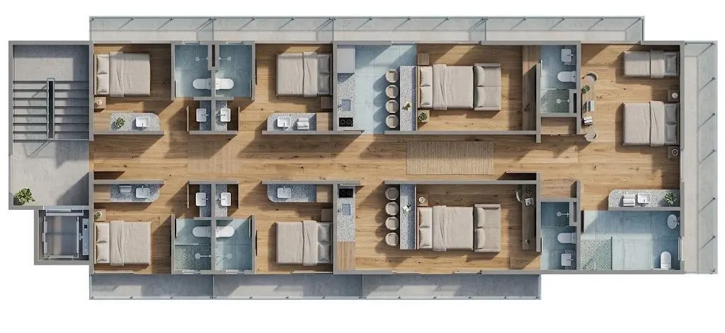 Planta baixa · pavimento de studios · Edifício Small Loft, comercial da Lares Arquitetura e Interiores em Uberlândia, MG