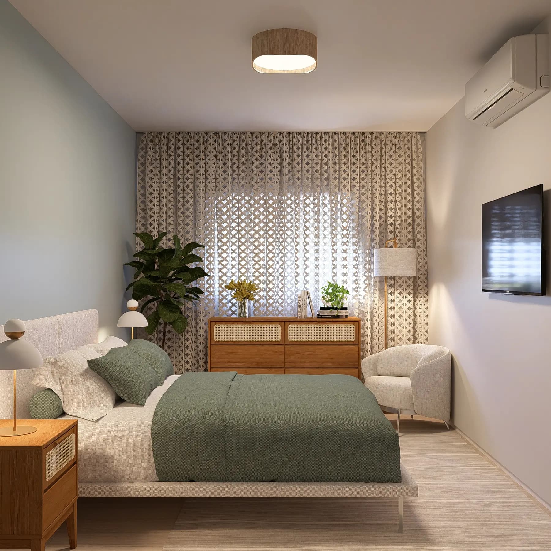 Suíte master · Apartamento Quinta da Praia, interiores da Lares Arquitetura e Interiores em Uberlândia, MG