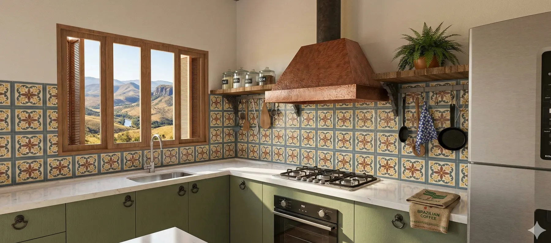 Sede cozinha e salas · Sede na Serra, rural da Lares Arquitetura e Interiores em Minas Gerais