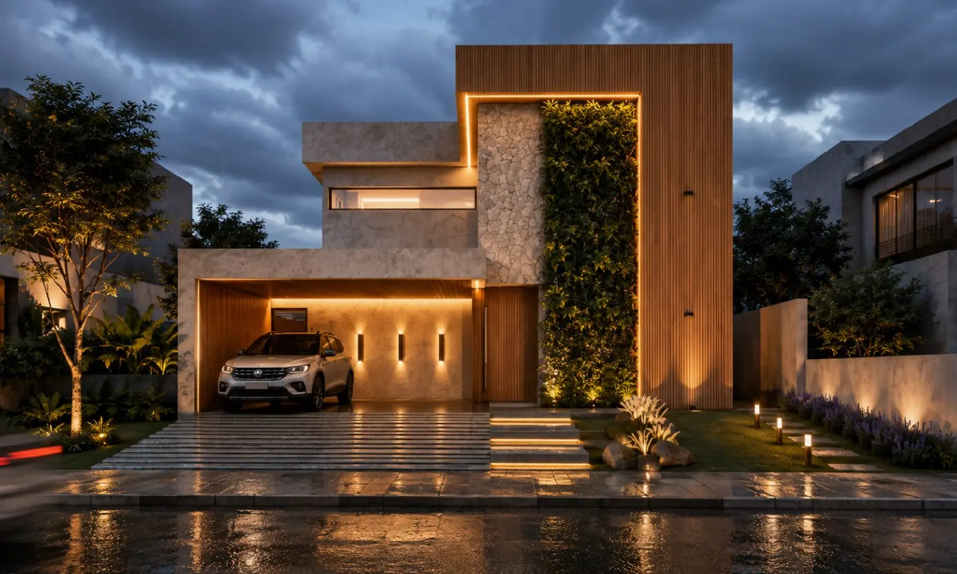 Casa Tamboré · Fachada, projeto da Lares Arquitetura e Interiores em Uberlândia, MG