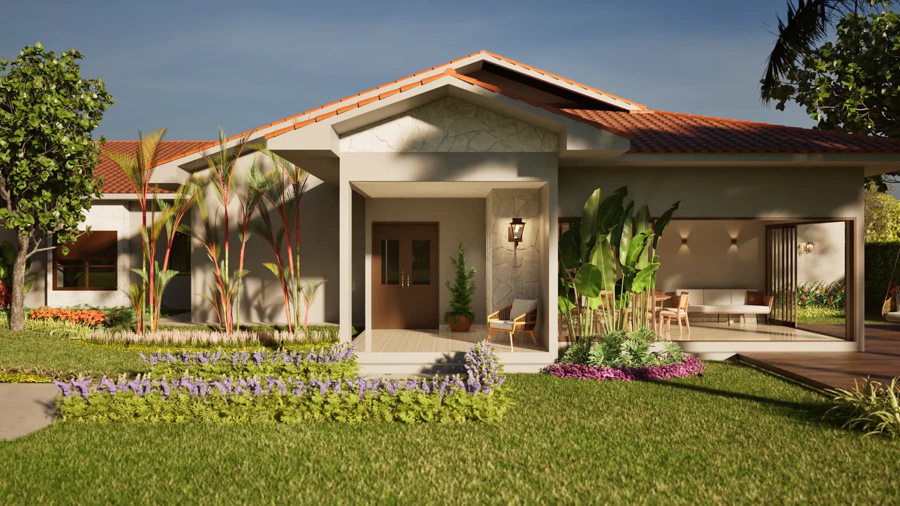 Chácara E/M · Fachada e jardim, projeto da Lares Arquitetura e Interiores em Uberlândia, MG